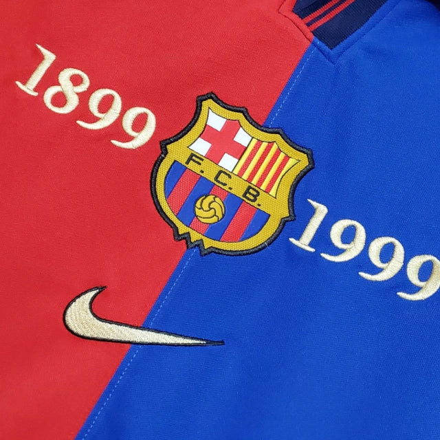 Camisa Retrô Barcelona I (Home) 1999 - Torcedor Masculina - Vermelho e Azul