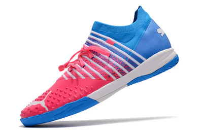 Chuteira de Futsal Puma Future Z 1.3 Azul e Rosa - Manto Elegante