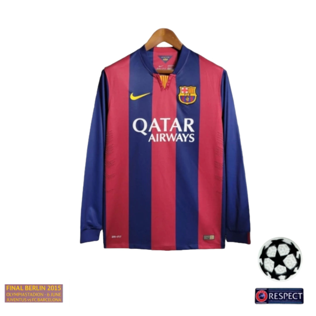 Camisa Manga Longa Retrô Barcelona I (Home) 14/15 - Torcedor Masculina - Vermelho e Azul - Manto Elegante