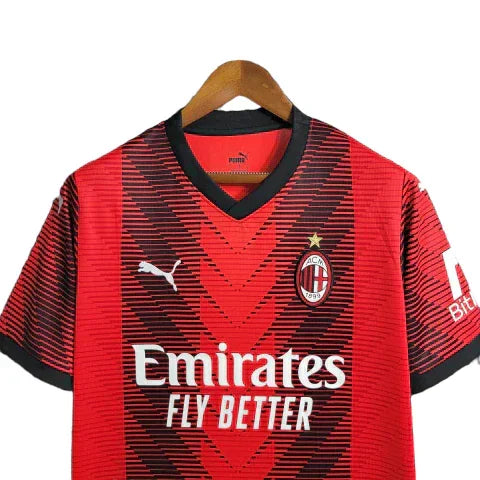 Camisa Milan I (Home) 23/24 - Torcedor Masculina - Vermelho e Preto - Manto Elegante