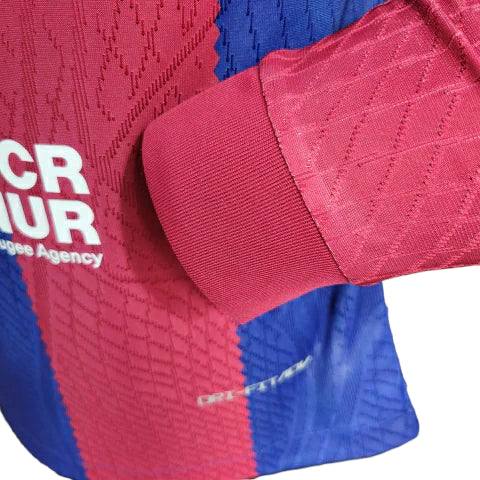 Camisa Manga Longa Barcelona I (Home) 23/24 - Jogador Masculina - Vermelho e Azul - Manto Elegante