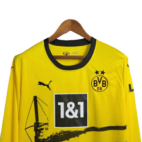 Camisa Manga Longa Borussia Dortmund I (Home) 23/24 - Torcedor Masculina- Amarelo - Manto Elegante