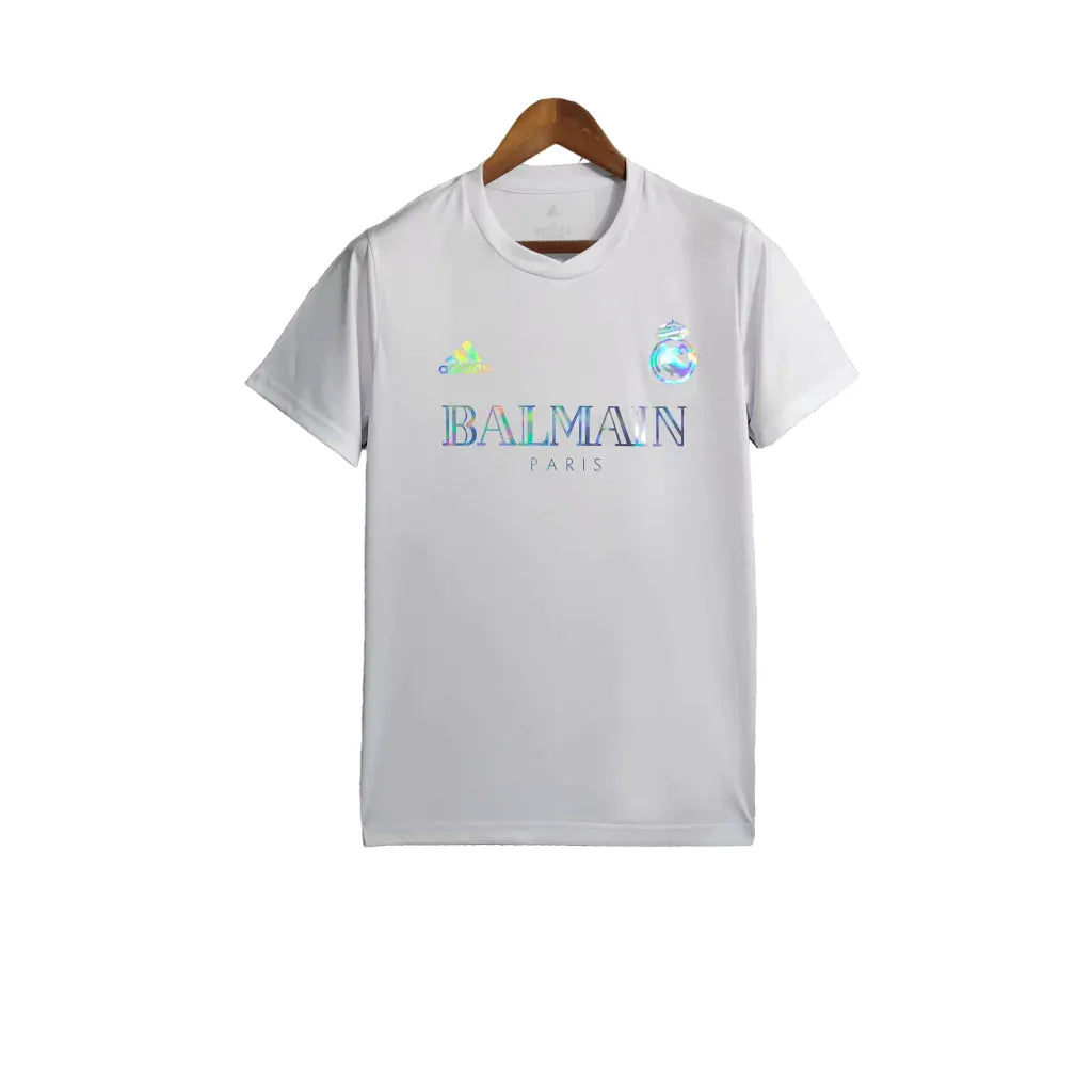 Camisa Real Madrid x Balmain Refletiva 23/24 - Torcedor Masculina - Branco - Manto Elegante
