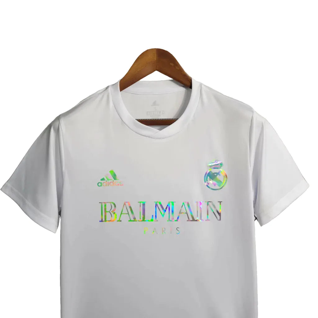 Camisa Real Madrid x Balmain Refletiva 23/24 - Torcedor Masculina - Branco - Manto Elegante