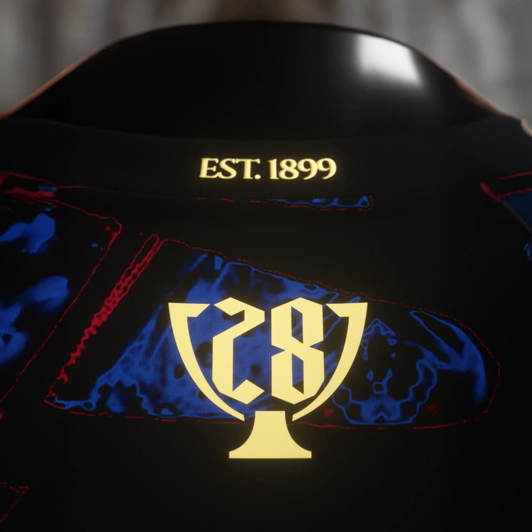 Camisa Barcelona Edição Especial "The Catalans" 25/26 "O novo campeão de 2025" - Torcedor Masculina - Preto, Vermelho e Azul