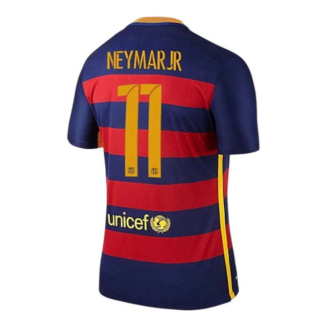 Camisa Retrô Barcelona I Neymar JR #11 2015 - Torcedor Masculina - Azul e Vermelho