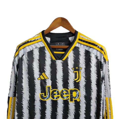 Camisa Manga Longa Juventus I (Home) 23/24 - Torcedor Masculina - Preto e Branco - Manto Elegante