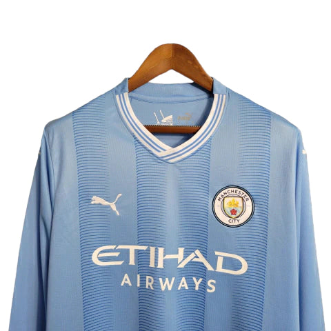 Camisa Manga Longa Manchester City I (Home) 23/24 - Torcedor Masculina - Azul - Manto Elegante