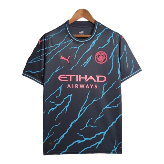 Camisa Manchester City III (Third) 23/24 - Torcedor Masculina - Preto e Azul - Manto Elegante