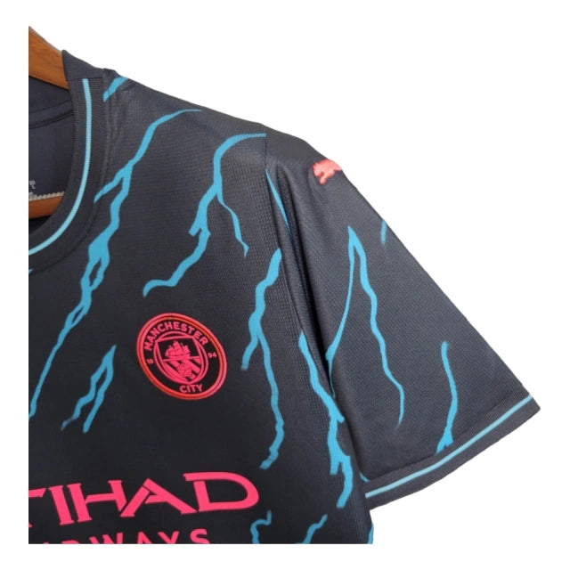 Camisa Manchester City III (Third) 23/24 - Torcedor Masculina - Preto e Azul - Manto Elegante