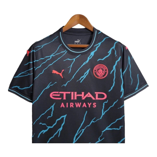 Camisa Manchester City III (Third) 23/24 - Torcedor Masculina - Preto e Azul - Manto Elegante