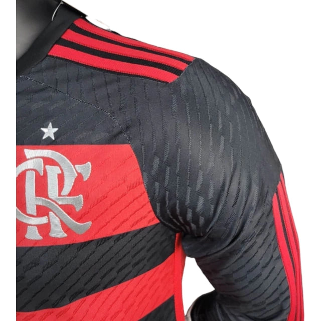 Camisa Manga Longa Flamengo I 24/25 - Jogador Masculina - Vermelho e Preto - Manto Elegante