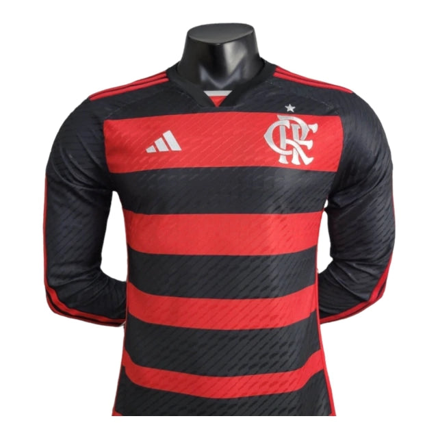Camisa Manga Longa Flamengo I 24/25 - Jogador Masculina - Vermelho e Preto - Manto Elegante