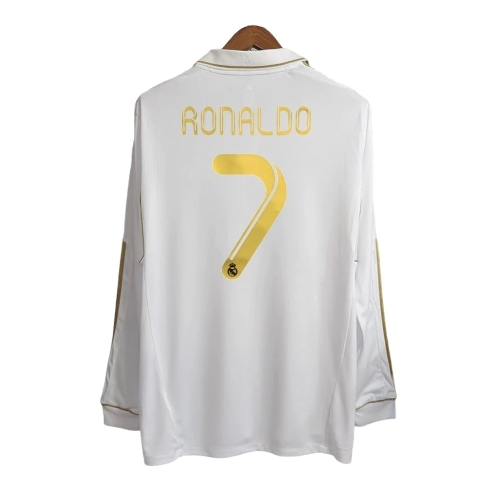 Camisa Manga Longa Retrô Real Madrid I Cristiano Ronaldo #7 2011 - Torcedor Masculina - Branco