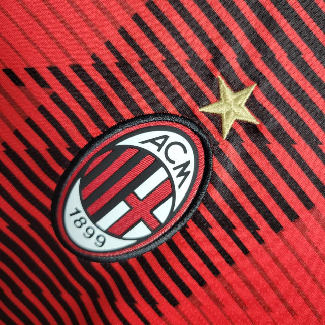 Camisa Manga Longa Milan I (Home) 23/24 - Torcedor Masculina - Vermelho e Preto - Manto Elegante