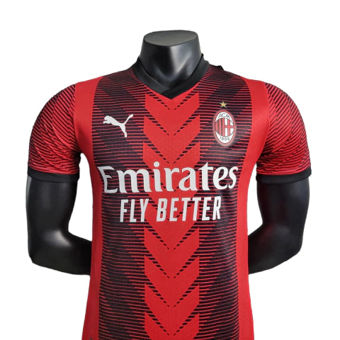 Camisa Milan I (Home) 23/24 - Jogador Masculina - Vermelho e Preto