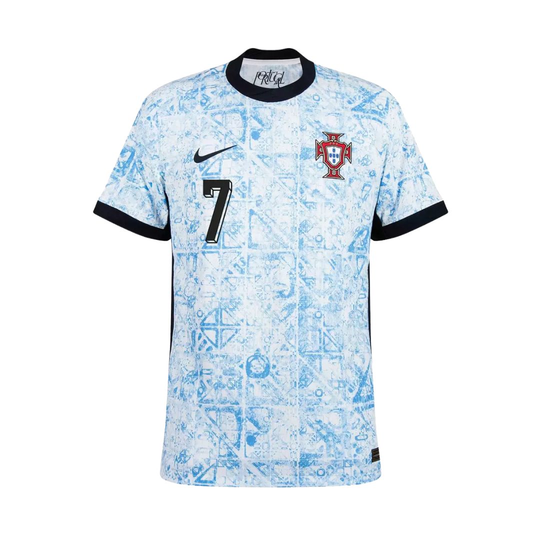 Camisa Portugal II Cristiano Ronaldo #7 2024 - Torcedor Masculina - Branco e Azul