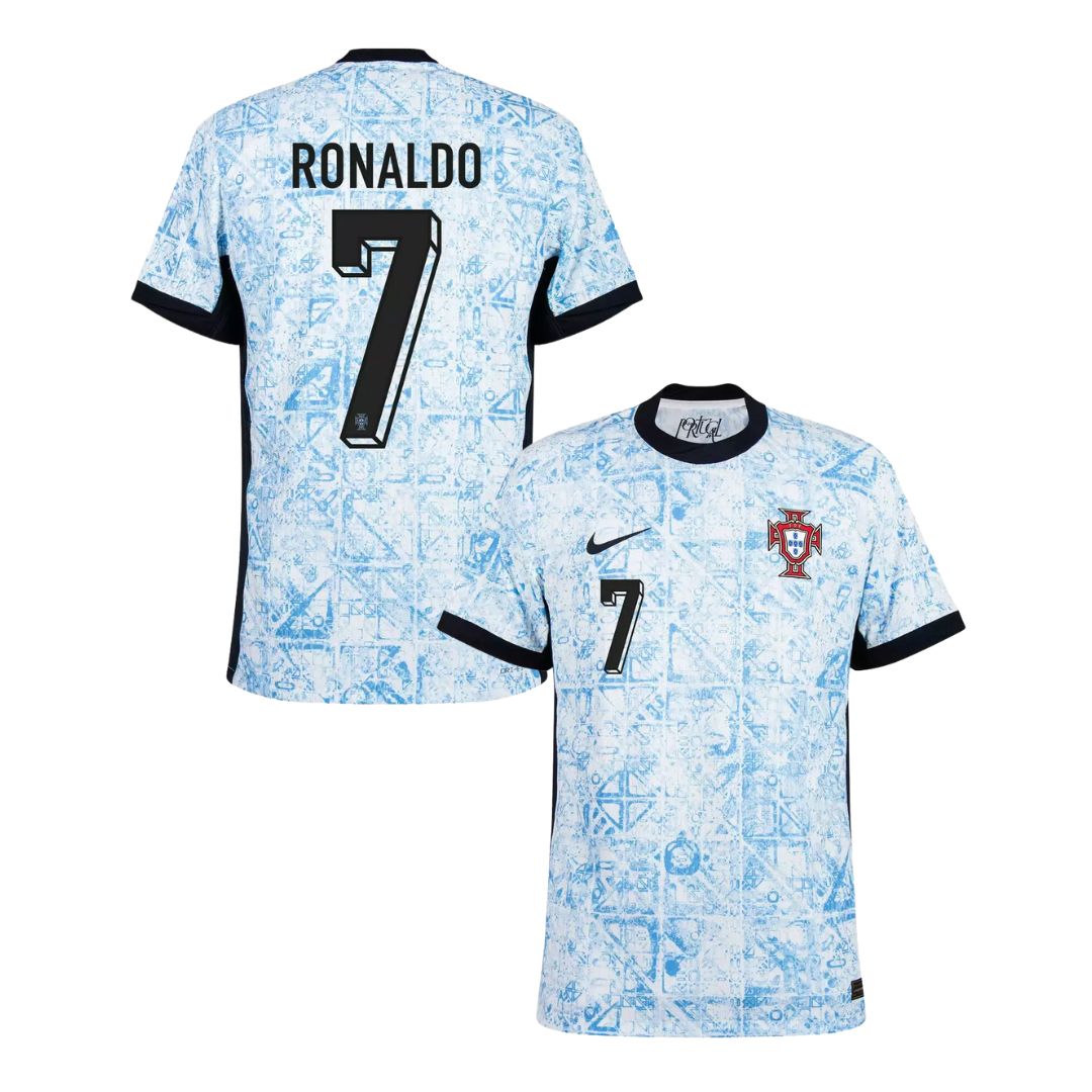 Camisa Portugal II Cristiano Ronaldo #7 2024 - Torcedor Masculina - Branco e Azul