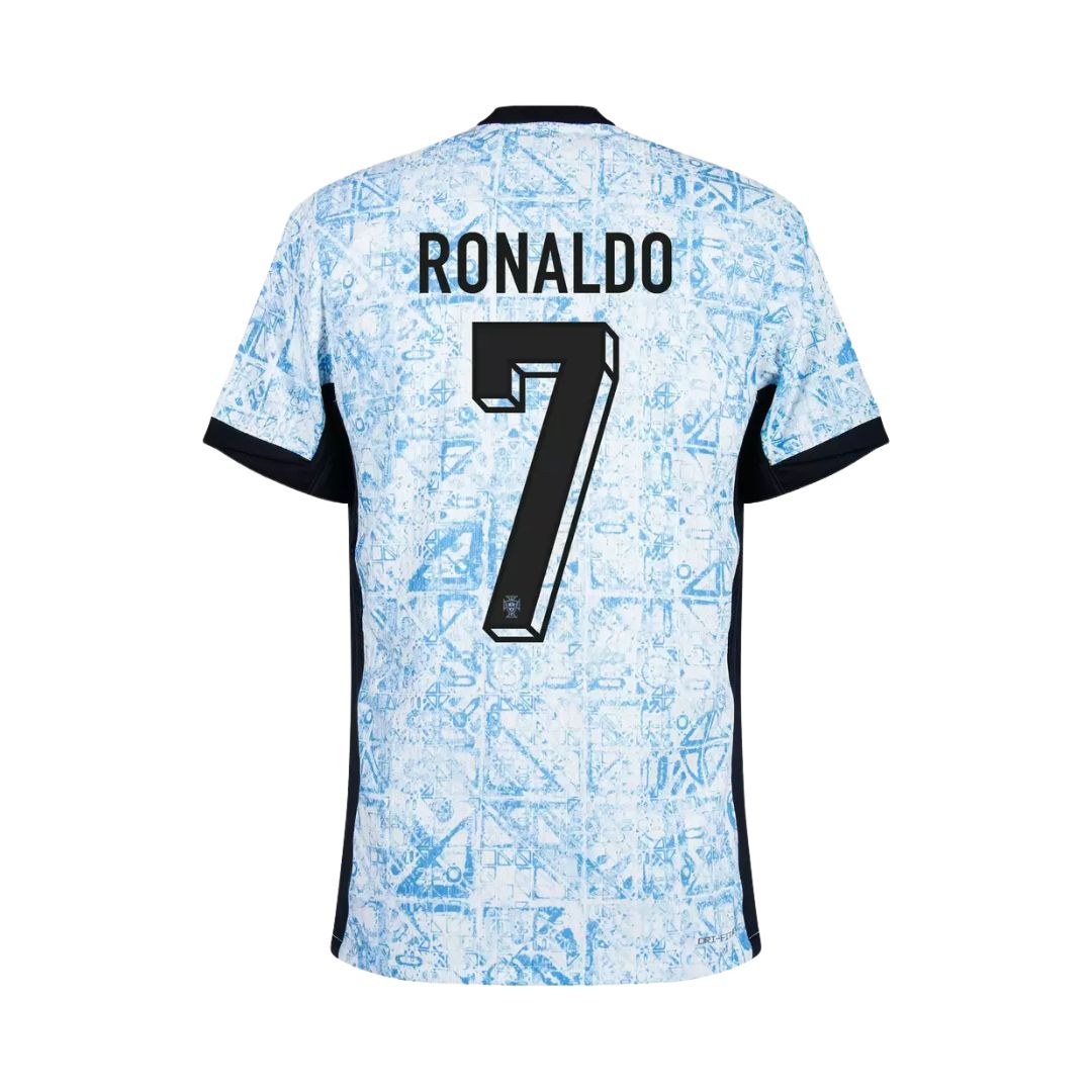 Camisa Portugal II Cristiano Ronaldo #7 2024 - Torcedor Masculina - Branco e Azul