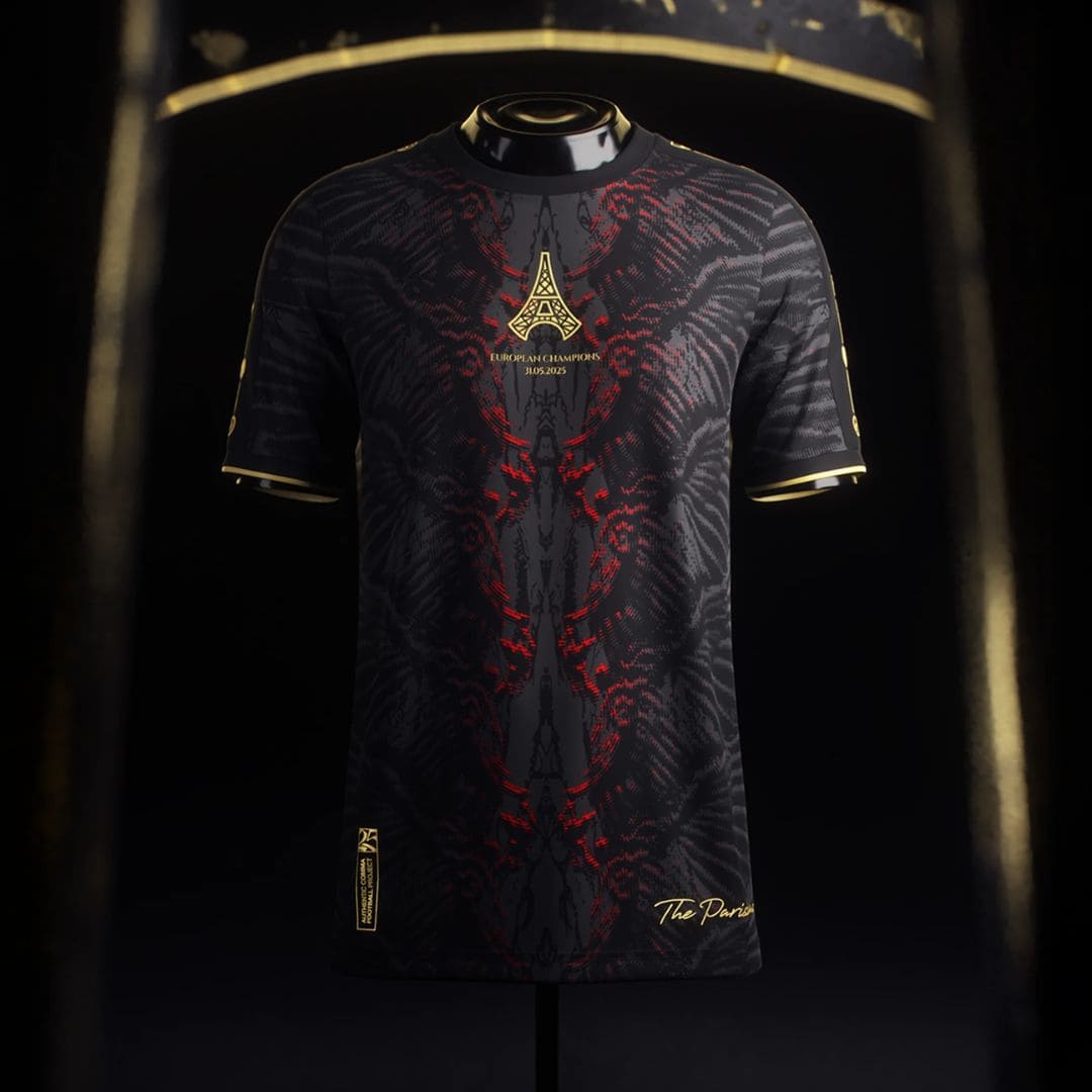 Camisa "The Parisians" 25/26 - Campeão de 2025 - Edição Especial - Torcedor Masculina - Preto e Vermelho