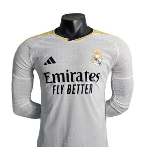 Camisa Manga Longa Real Madrid I (Home) 23/24 - Jogador Masculina - Branco - Manto Elegante