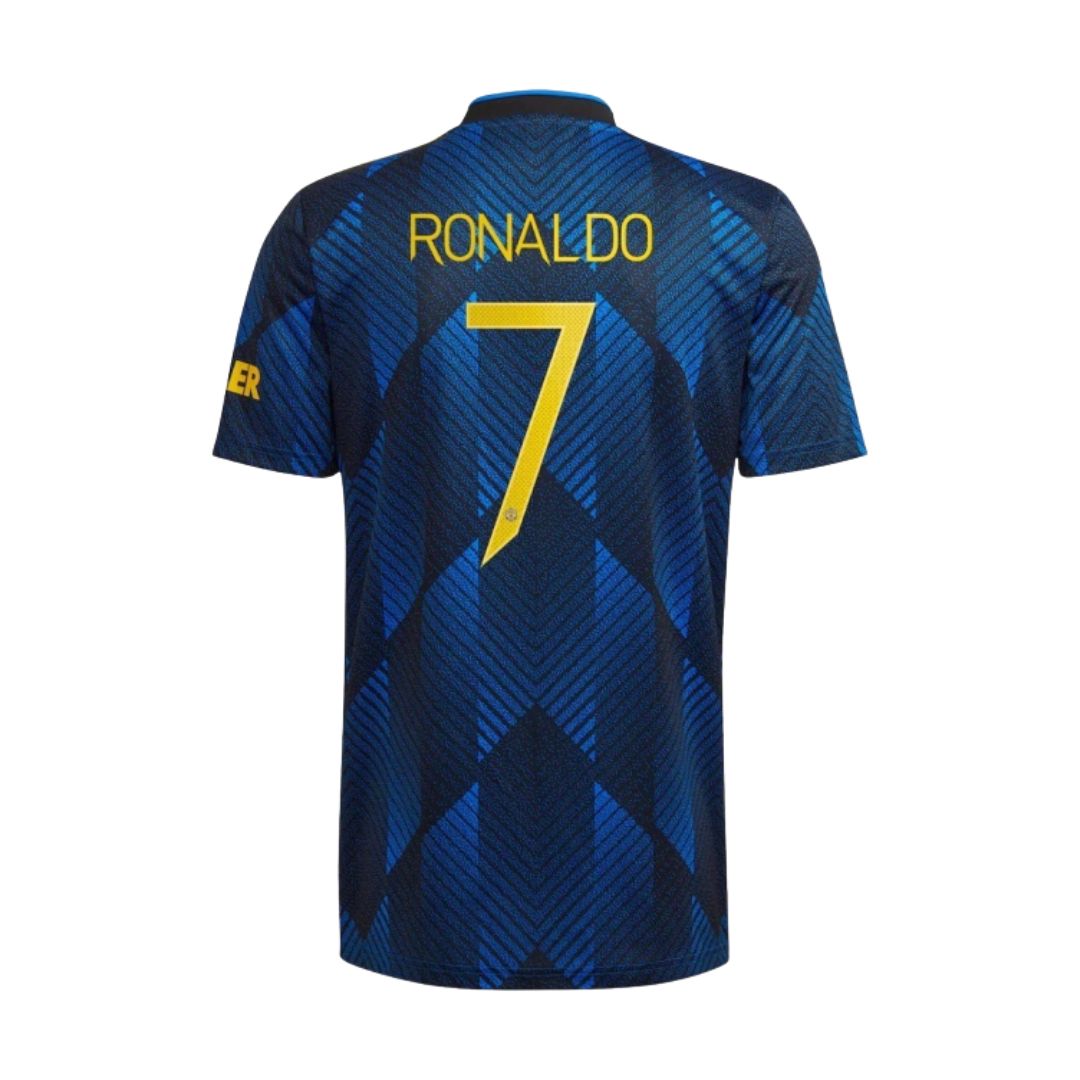 Camisa Retrô Manchester United III Cristiano Ronaldo #7 2021 - Torcedor Masculina - Azul