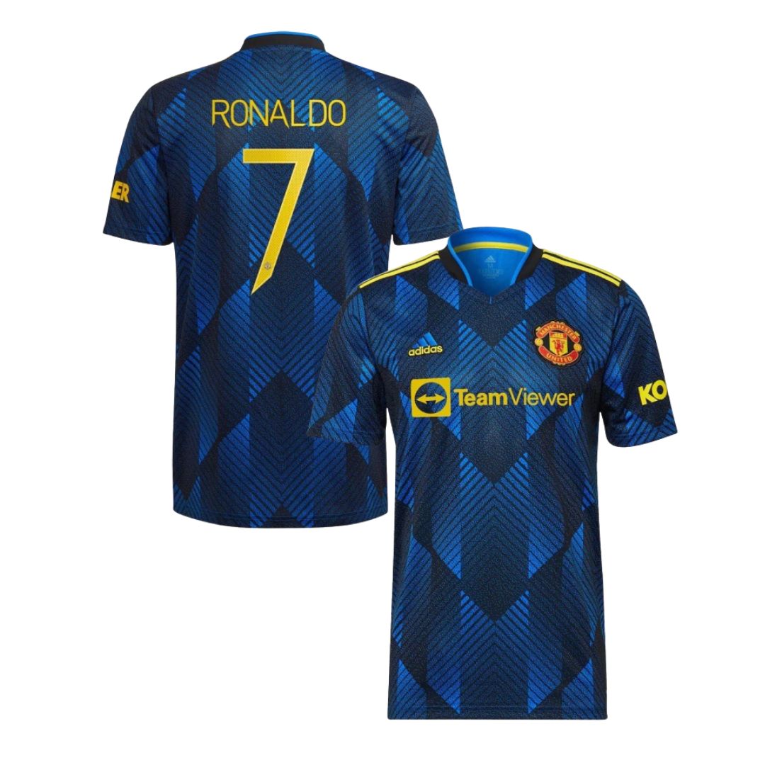Camisa Retrô Manchester United III Cristiano Ronaldo #7 2021 - Torcedor Masculina - Azul