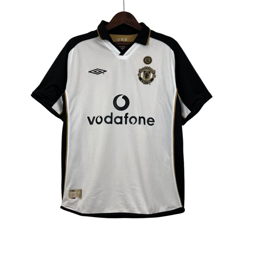 Camisa Retrô Dupla Face Manchester United 01/02 Edição Especial de 100 Anos - Torcedor Masculina - Branco ou Dourado