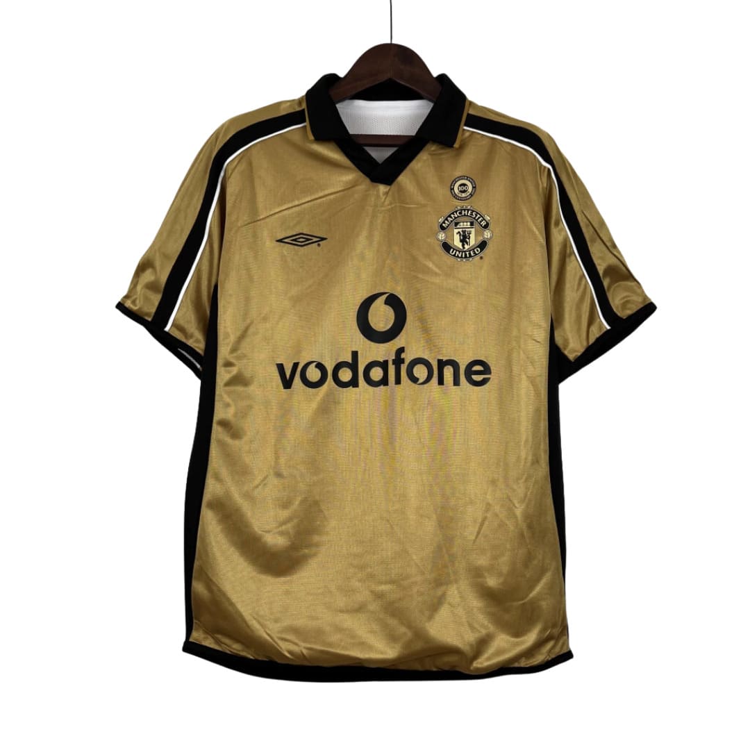 Camisa Retrô Dupla Face Manchester United 01/02 Edição Especial de 100 Anos - Torcedor Masculina - Branco ou Dourado