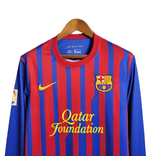 Camisa Manga Longa Retrô Barcelona I (Home) 11/12 - Torcedor Masculina - Vermelho e Azul - Manto Elegante
