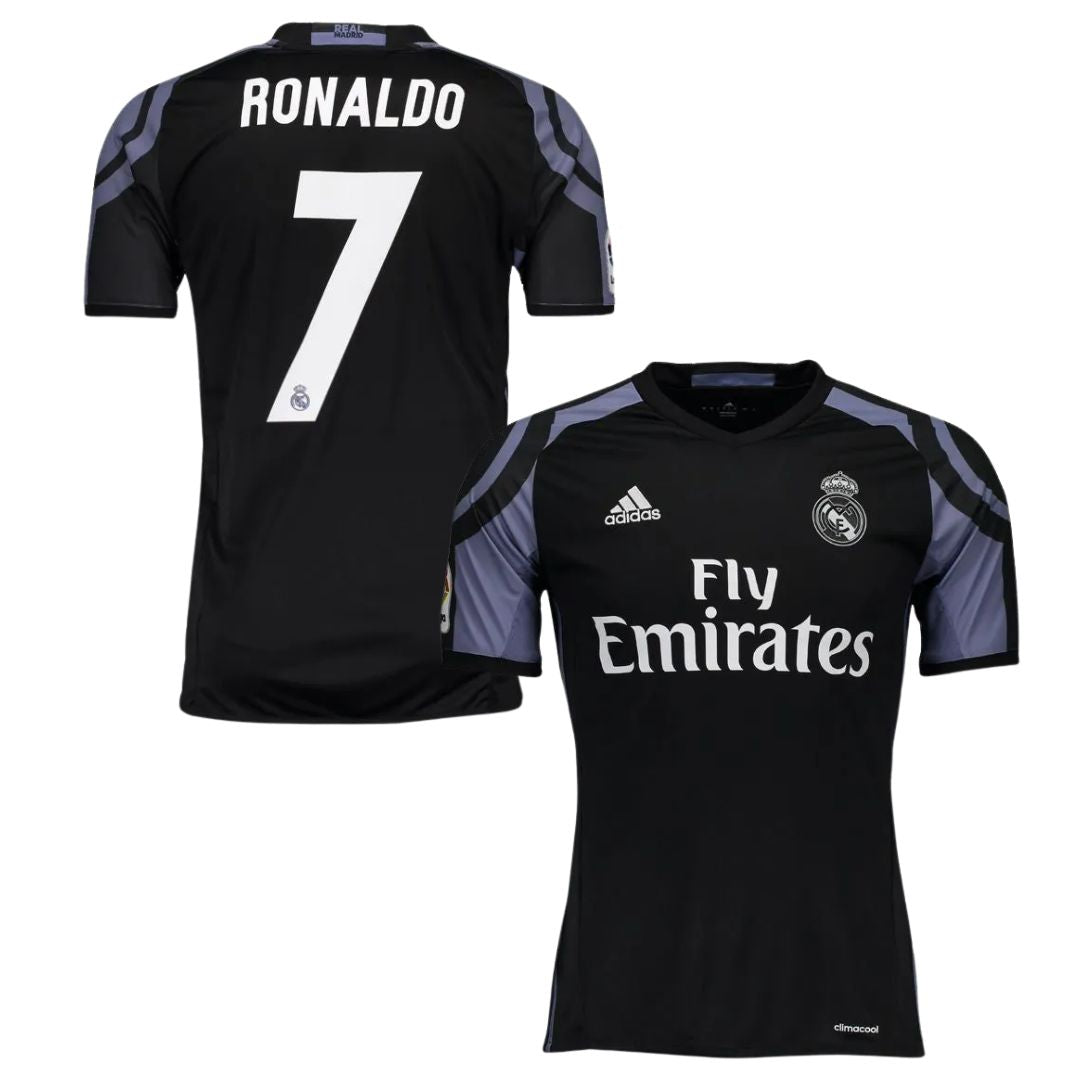 Camisa Retrô Real Madrid III Cristiano Ronaldo #7 2016 - Torcedor Masculina - Preto