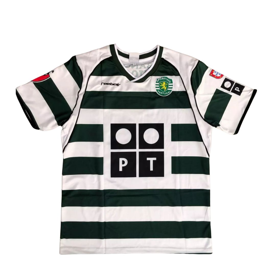 Camisa Retrô Sporting I Cristiano Ronaldo #28 2001 - Torcedor Masculina - Branco e Verde