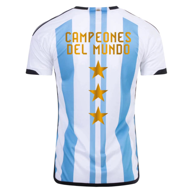 Camisa Seleção Argentina TRÊS ESTRELAS ⭐⭐⭐ Campeã 2022 - Torcedor Masculina - Azul e Branco - Manto Elegante