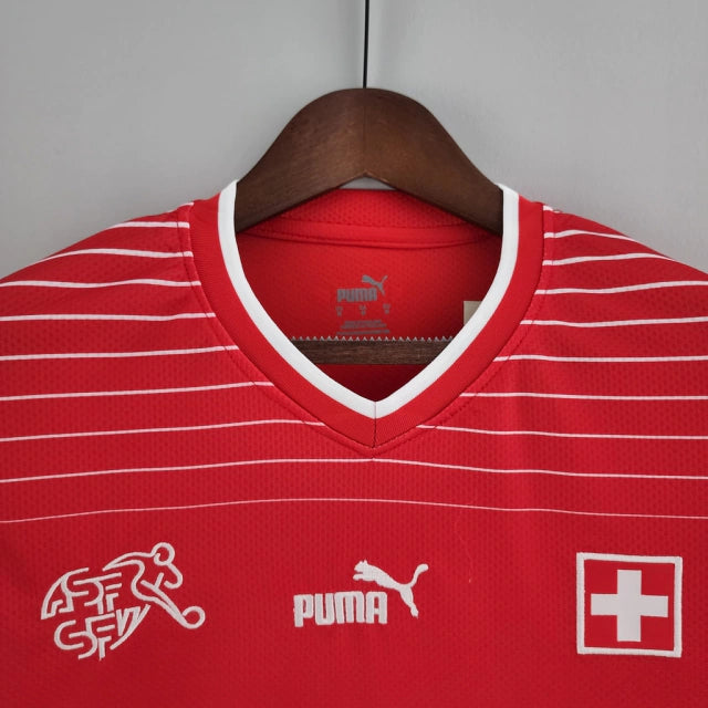Camisa Seleção da Suíça I (Home) 2022 - Torcedor Masculina - Vermelho - Manto Elegante