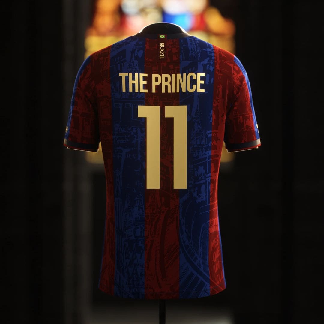 Camisa "Legends Of Barcelona" 24/25 - Neymar #11 THE PRINCE - Edição Especial Trio MSN - Torcedor Masculina - Vermelho e Azul