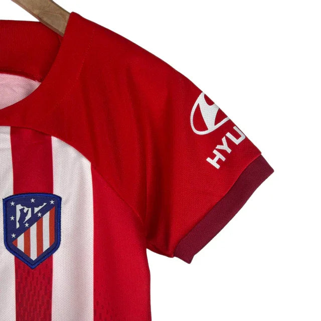 Conjunto Infantil Atlético de Madrid I (Home) 23/24 - Vermelho e Branco - Manto Elegante