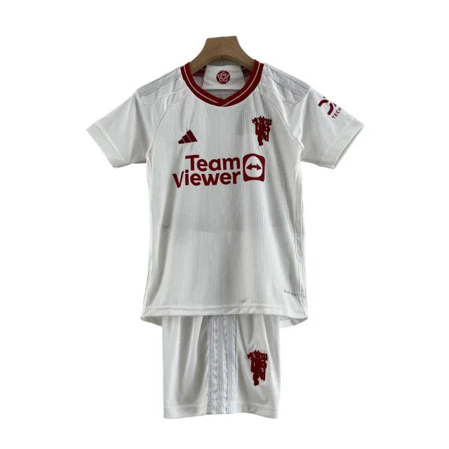 Conjunto Infantil Manchester United III (Third) 23/24 - Branco - Manto Elegante