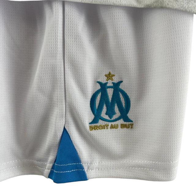 Conjunto Infantil Olympique de Marseille I (Home) 23/24 - Branco - Manto Elegante