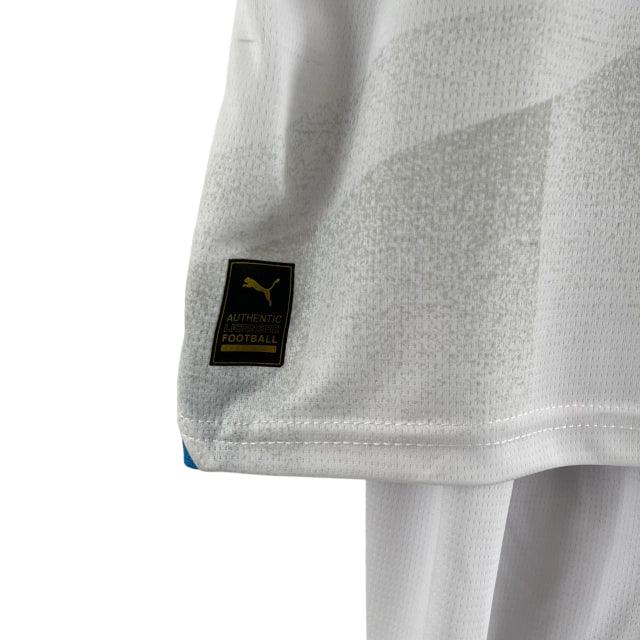 Conjunto Infantil Olympique de Marseille I (Home) 23/24 - Branco - Manto Elegante