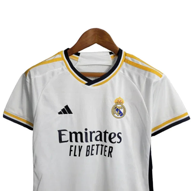 Conjunto Infantil Real Madrid I (Home) 23/24 - Branco - Manto Elegante