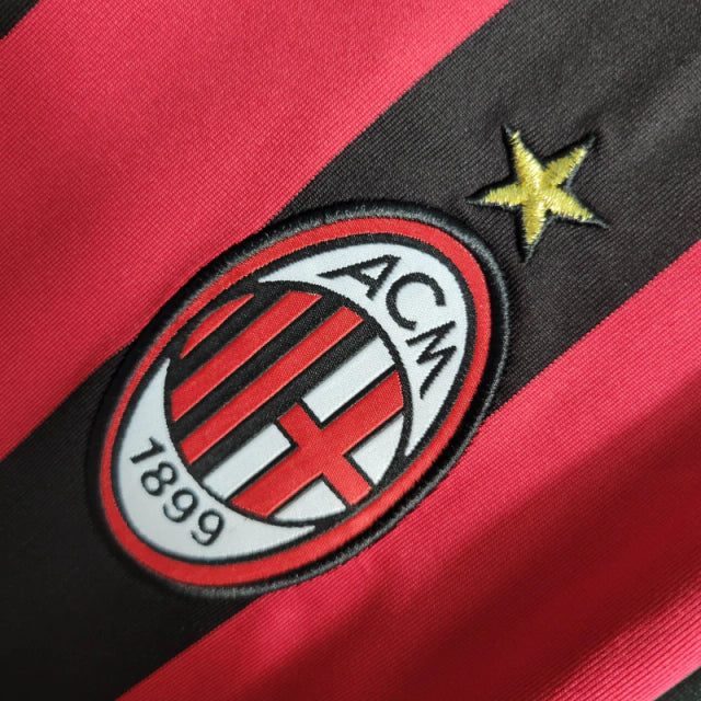 Camisa Manga Longa Retrô Milan I (Home) 09/10 - Torcedor Masculina - Vermelho e Preto