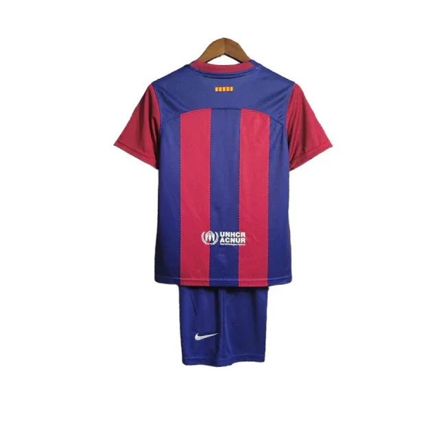 Conjunto Infantil Barcelona I (Home) 23/24 - Vermelho e Azul - Manto Elegante