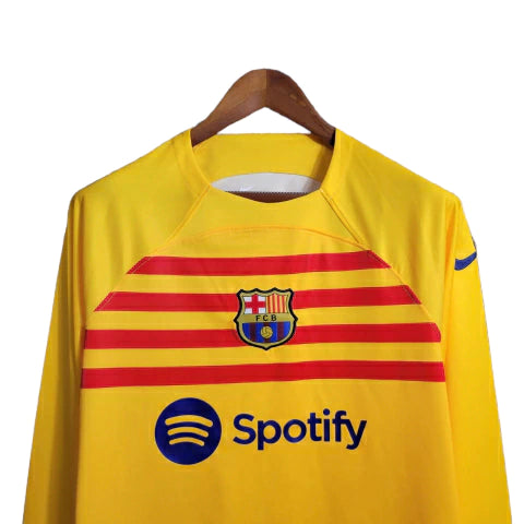Camisa Manga Longa Barcelona IV (Fourth) 23/24 - Torcedor Masculina - Amarelo - Manto Elegante
