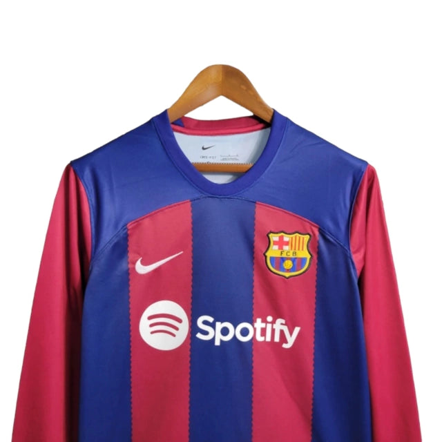Camisa Manga Longa Barcelona I (Home) 23/24 - Torcedor Masculina - Vermelho e Azul - Manto Elegante