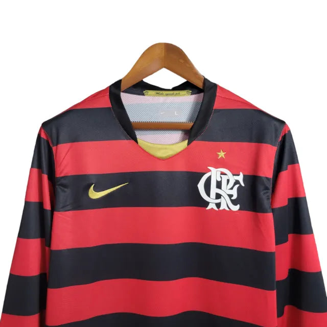 Camisa Manga Longa Retrô Flamengo I 08/09 - Torcedor Masculina - Vermelho e Preto - Manto Elegante