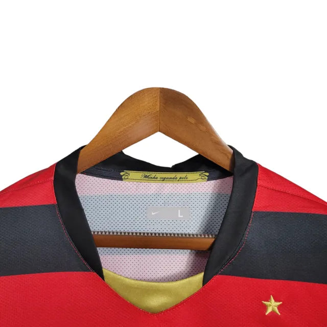 Camisa Manga Longa Retrô Flamengo I 08/09 - Torcedor Masculina - Vermelho e Preto - Manto Elegante