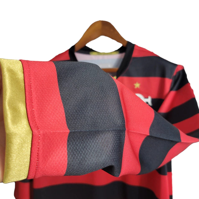 Camisa Manga Longa Retrô Flamengo I 08/09 - Torcedor Masculina - Vermelho e Preto - Manto Elegante
