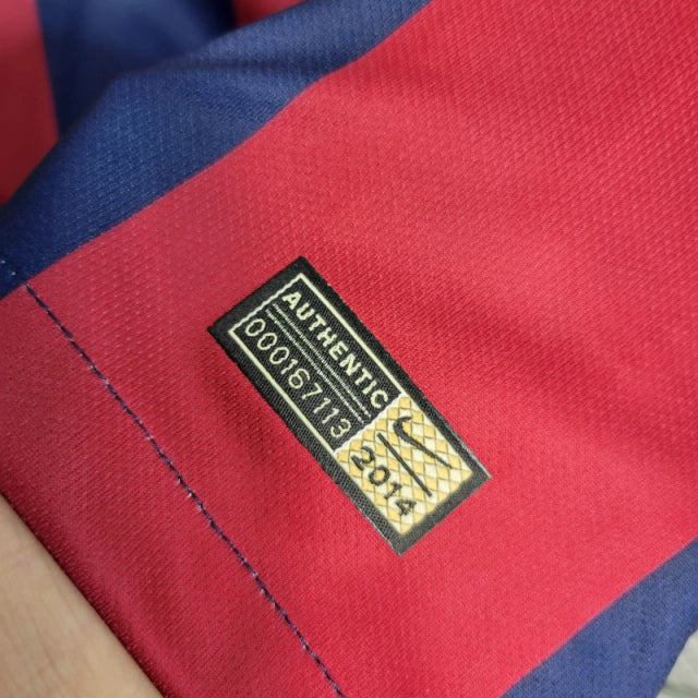 Camisa Manga Longa Retrô Barcelona I (Home) 14/15 - Torcedor Masculina - Vermelho e Azul - Manto Elegante