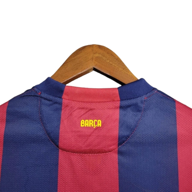 Camisa Manga Longa Retrô Barcelona I (Home) 14/15 - Torcedor Masculina - Vermelho e Azul - Manto Elegante