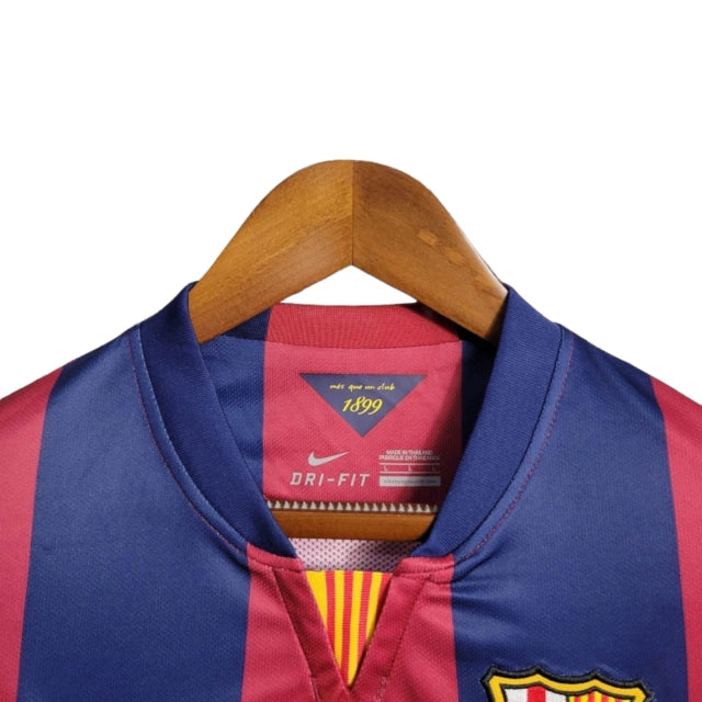 Camisa Manga Longa Retrô Barcelona I (Home) 14/15 - Torcedor Masculina - Vermelho e Azul - Manto Elegante